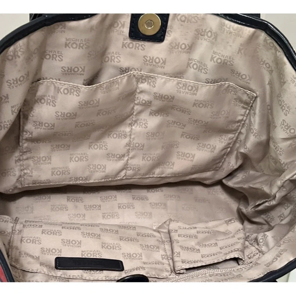 Michael Kors Jet Set Purse Tote Red Blue Strap Jet Set‎ Cloth Canvas